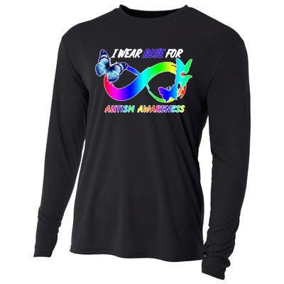 I Wear Blue For Autism Awareness Butterfly Ribbon Cooling Performance Long Sleeve Crew