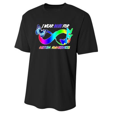 I Wear Blue For Autism Awareness Butterfly Ribbon Performance Sprint T-Shirt