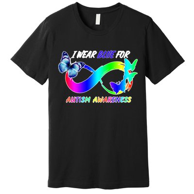 I Wear Blue For Autism Awareness Butterfly Ribbon Premium T-Shirt