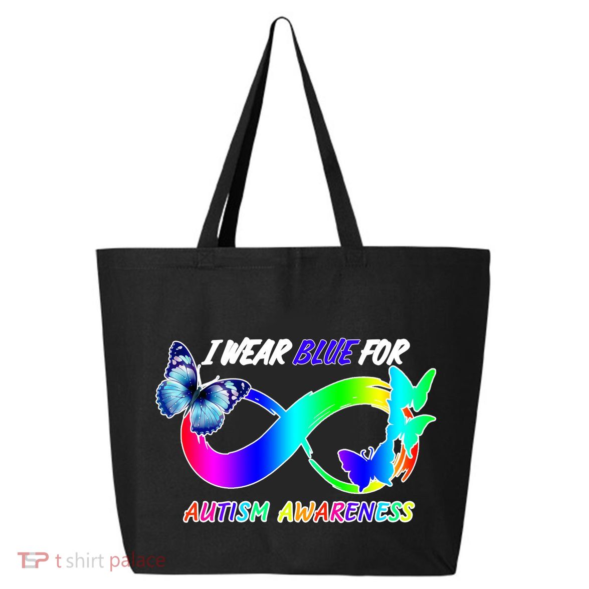 I Wear Blue For Autism Awareness Butterfly Ribbon 25L Jumbo Tote