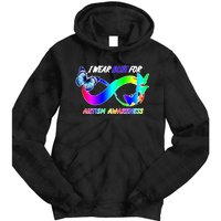 I Wear Blue For Autism Awareness Butterfly Ribbon Tie Dye Hoodie