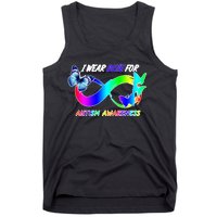 I Wear Blue For Autism Awareness Butterfly Ribbon Tank Top