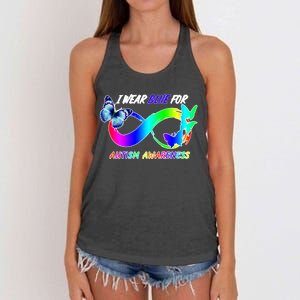 I Wear Blue For Autism Awareness Butterfly Ribbon Women's Knotted Racerback Tank