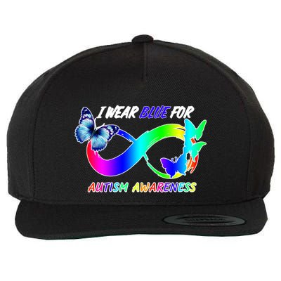 I Wear Blue For Autism Awareness Butterfly Ribbon Wool Snapback Cap