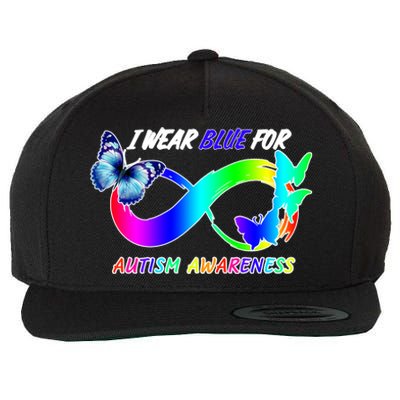 I Wear Blue For Autism Awareness Butterfly Ribbon Wool Snapback Cap