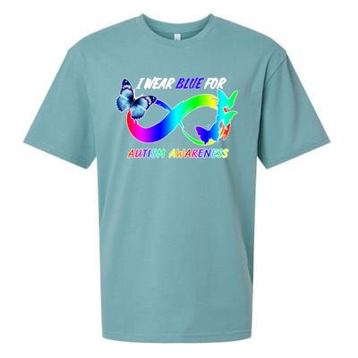 I Wear Blue For Autism Awareness Butterfly Ribbon Sueded Cloud Jersey T-Shirt