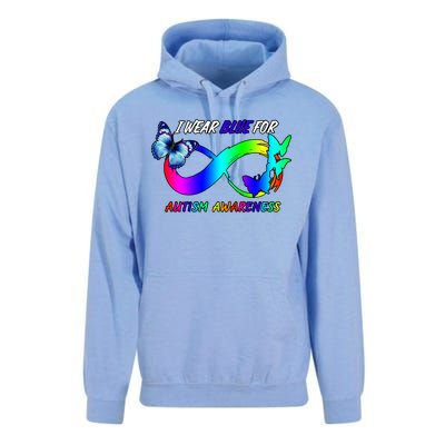 I Wear Blue For Autism Awareness Butterfly Ribbon Unisex Surf Hoodie