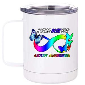 I Wear Blue For Autism Awareness Butterfly Ribbon 12 oz Stainless Steel Tumbler Cup