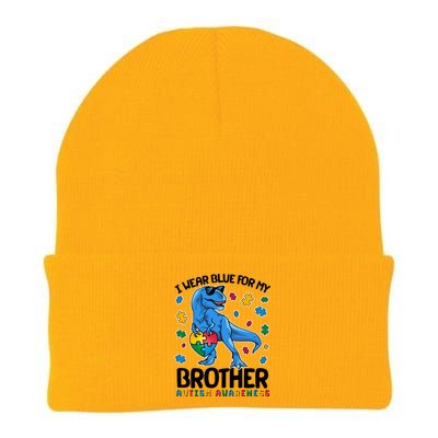 I Wear Blue For My Brother Autism Awareness T-Rex Dinosaur Knit Cap Winter Beanie