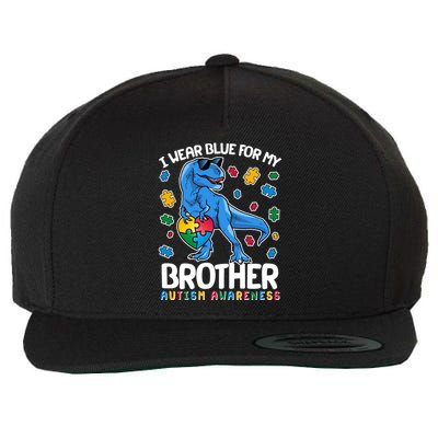 I Wear Blue For My Brother Autism Awareness T-Rex Dinosaur Wool Snapback Cap