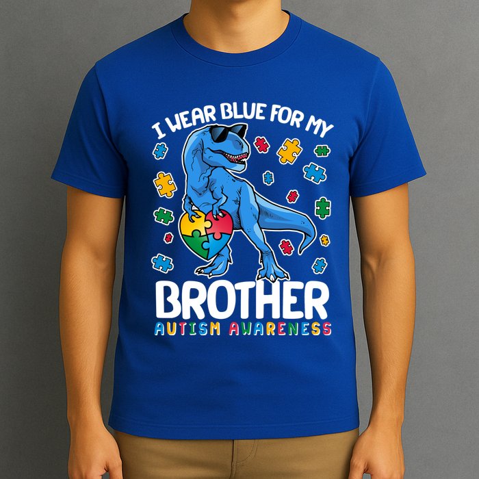 I Wear Blue For My Brother Autism Awareness T-Rex Dinosaur T-Shirt
