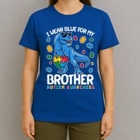 I Wear Blue For My Brother Autism Awareness T-Rex Dinosaur T-Shirt