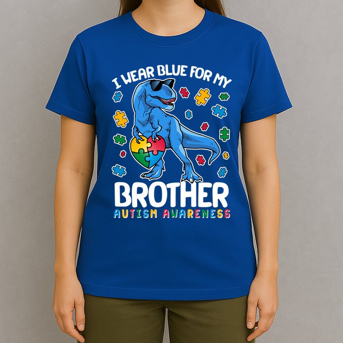 I Wear Blue For My Brother Autism Awareness T-Rex Dinosaur T-Shirt