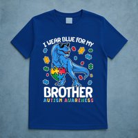 I Wear Blue For My Brother Autism Awareness T-Rex Dinosaur T-Shirt