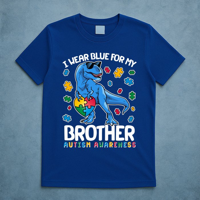 I Wear Blue For My Brother Autism Awareness T-Rex Dinosaur T-Shirt