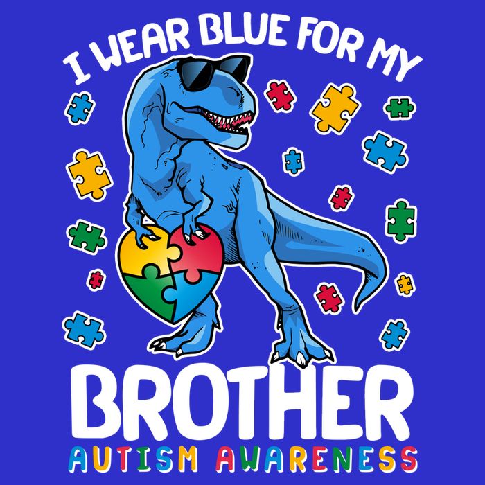 I Wear Blue For My Brother Autism Awareness T-Rex Dinosaur T-Shirt