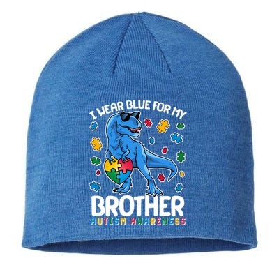 I Wear Blue For My Brother Autism Awareness T-Rex Dinosaur Sustainable Beanie