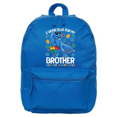 I Wear Blue For My Brother Autism Awareness T-Rex Dinosaur 16 in Basic Backpack