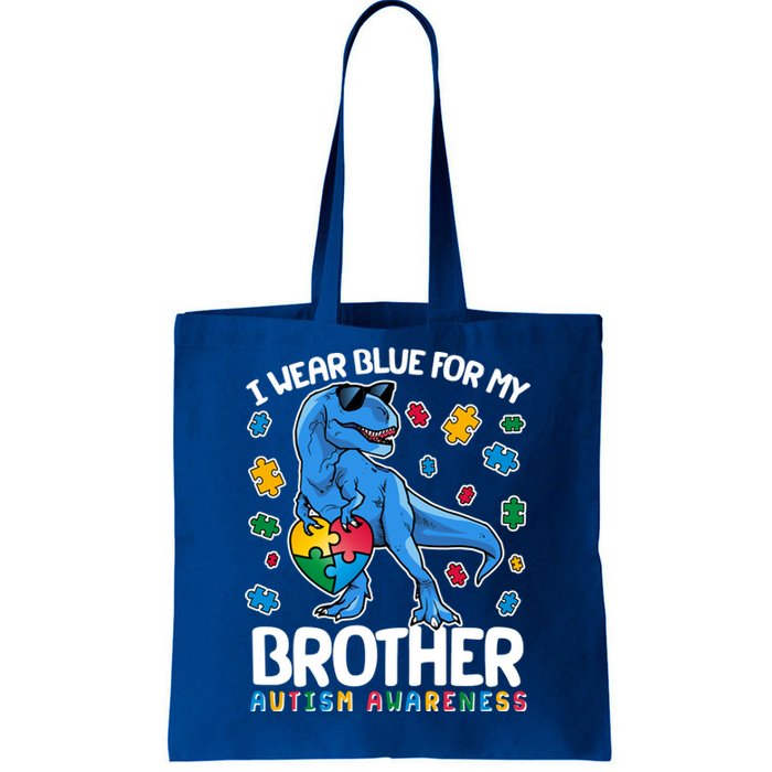 I Wear Blue For My Brother Autism Awareness T-Rex Dinosaur Tote Bag