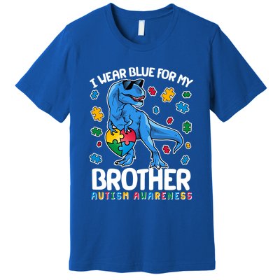 I Wear Blue For My Brother Autism Awareness T-Rex Dinosaur Premium T-Shirt