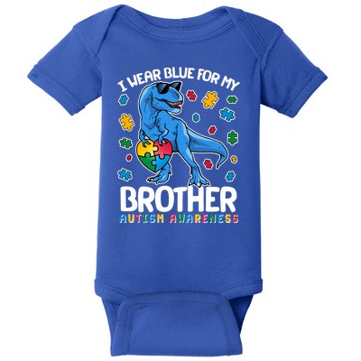 I Wear Blue For My Brother Autism Awareness T-Rex Dinosaur Baby Bodysuit