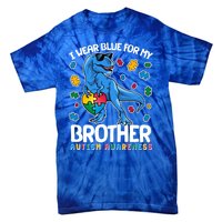 I Wear Blue For My Brother Autism Awareness T-Rex Dinosaur Tie-Dye T-Shirt