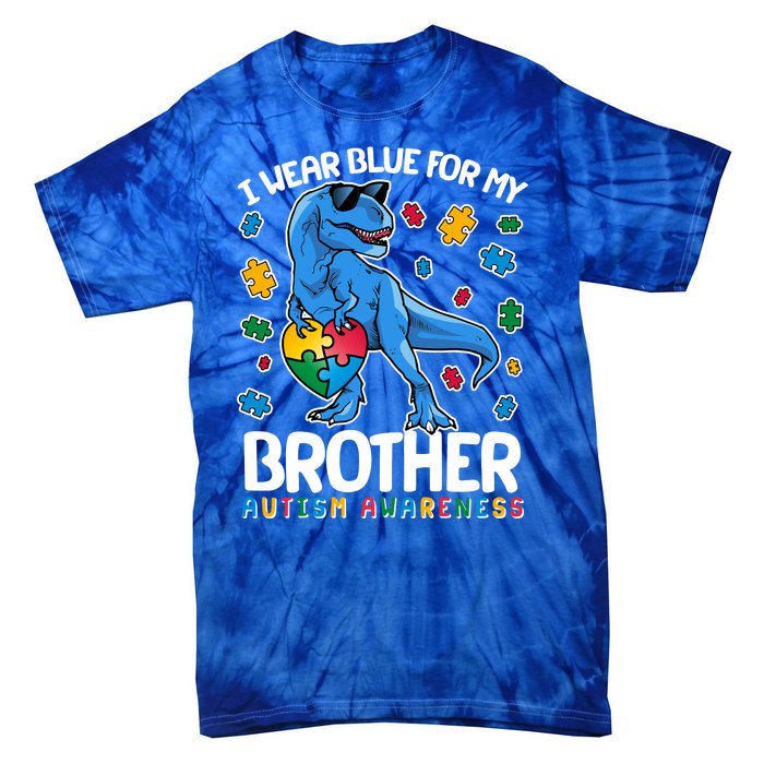 I Wear Blue For My Brother Autism Awareness T-Rex Dinosaur Tie-Dye T-Shirt