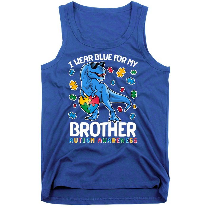 I Wear Blue For My Brother Autism Awareness T-Rex Dinosaur Tank Top