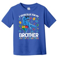 I Wear Blue For My Brother Autism Awareness T-Rex Dinosaur Toddler T-Shirt