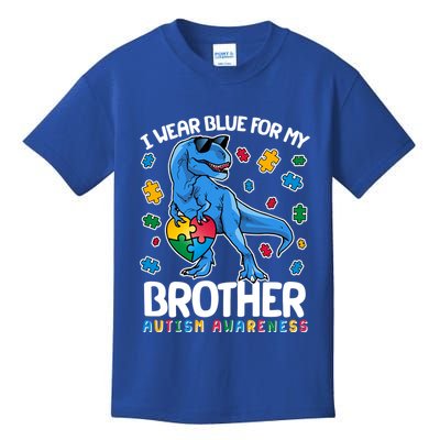 I Wear Blue For My Brother Autism Awareness T-Rex Dinosaur Kids T-Shirt