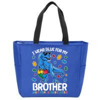 I Wear Blue For My Brother Autism Awareness T-Rex Dinosaur Zip Tote Bag