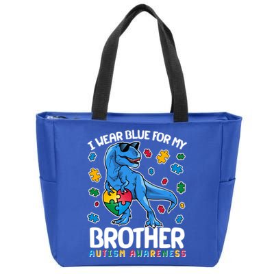 I Wear Blue For My Brother Autism Awareness T-Rex Dinosaur Zip Tote Bag