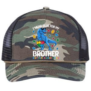 I Wear Blue For My Brother Autism Awareness T-Rex Dinosaur Retro Rope Trucker Hat Cap