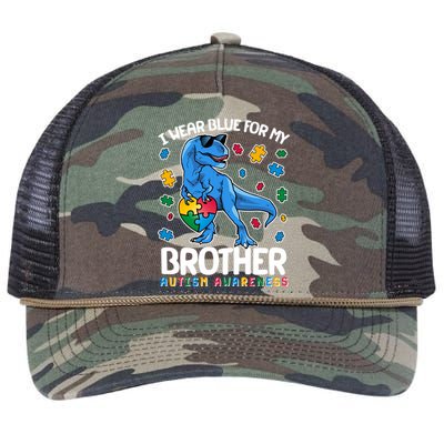 I Wear Blue For My Brother Autism Awareness T-Rex Dinosaur Retro Rope Trucker Hat Cap