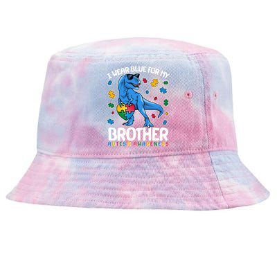 I Wear Blue For My Brother Autism Awareness T-Rex Dinosaur Tie-Dyed Bucket Hat