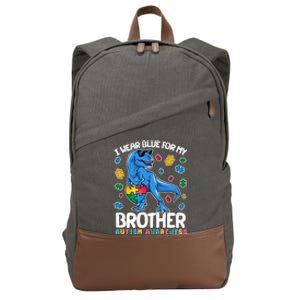 I Wear Blue For My Brother Autism Awareness T-Rex Dinosaur Cotton Canvas Backpack