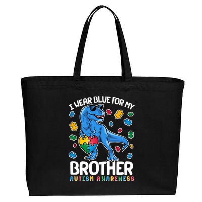 I Wear Blue For My Brother Autism Awareness T-Rex Dinosaur Cotton Canvas Jumbo Tote