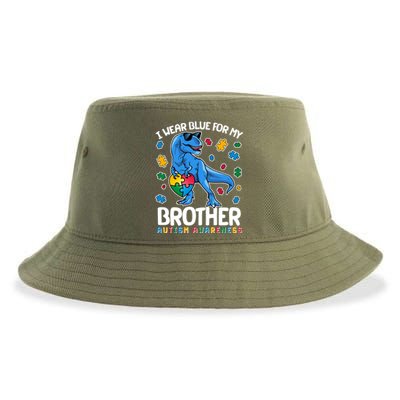 I Wear Blue For My Brother Autism Awareness T-Rex Dinosaur Sustainable Bucket Hat