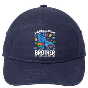 I Wear Blue For My Brother Autism Awareness T-Rex Dinosaur 7-Panel Snapback Hat