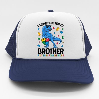 I Wear Blue For My Brother Autism Awareness T-Rex Dinosaur Trucker Hat