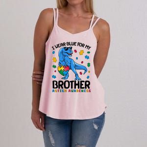 I Wear Blue For My Brother Autism Awareness T-Rex Dinosaur Women's Strappy Tank