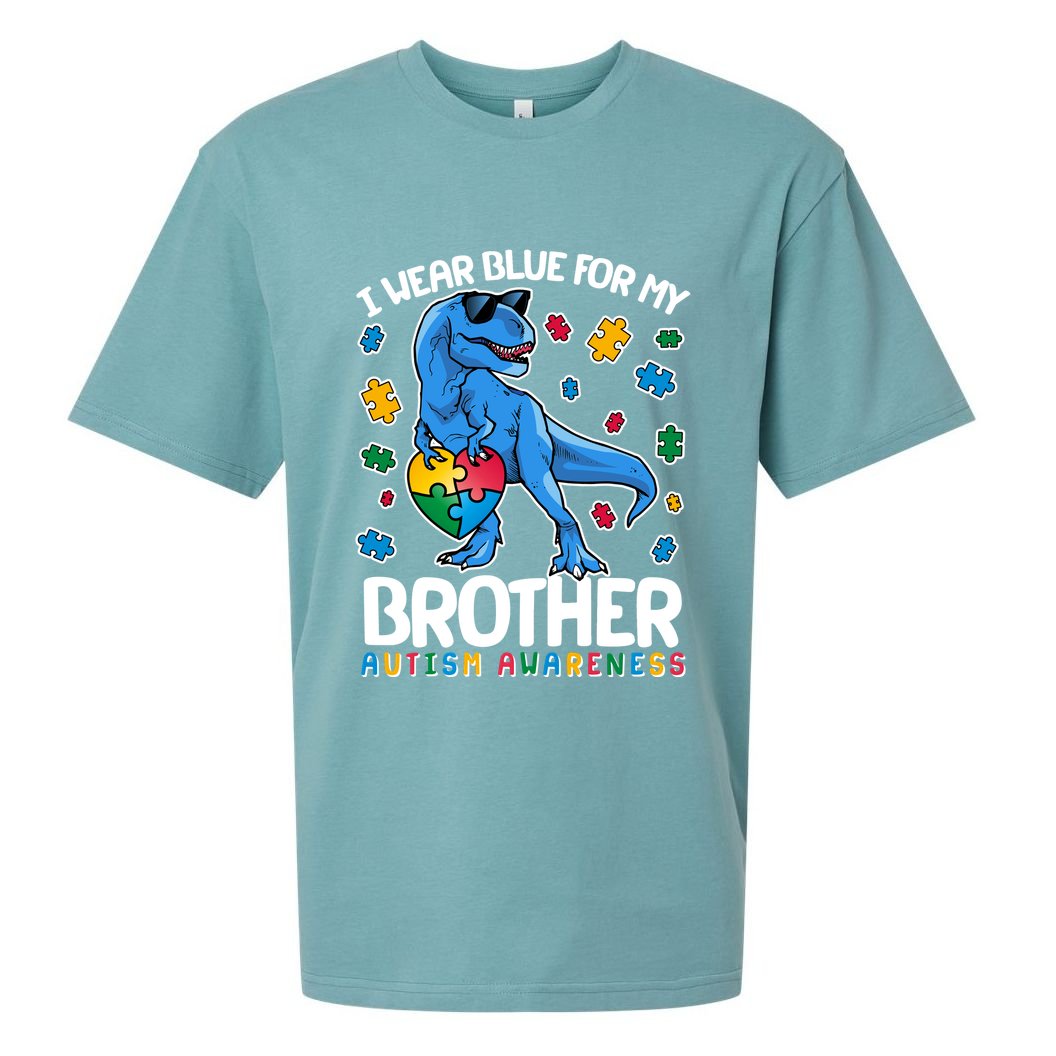 I Wear Blue For My Brother Autism Awareness T-Rex Dinosaur Sueded Cloud Jersey T-Shirt