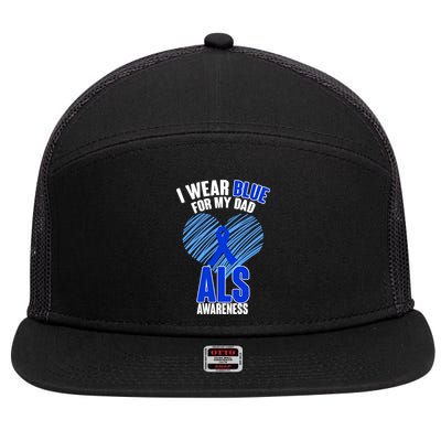 I Wear Blue For My Dad ALS Awareness 7 Panel Mesh Trucker Snapback Hat