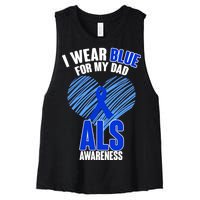 I Wear Blue For My Dad ALS Awareness Women's Racerback Cropped Tank