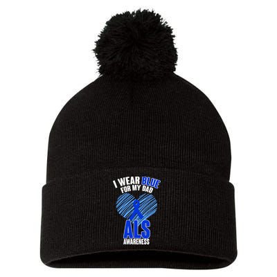 I Wear Blue For My Dad ALS Awareness Pom Pom 12in Knit Beanie