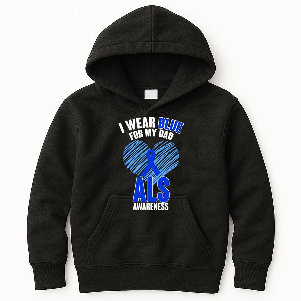 I Wear Blue For My Dad ALS Awareness Kids Hoodie