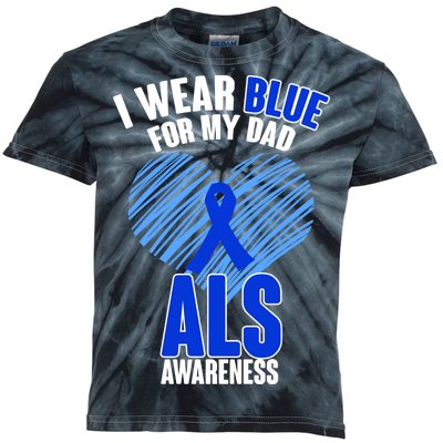 I Wear Blue For My Dad ALS Awareness Kids Tie-Dye T-Shirt