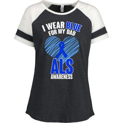 I Wear Blue For My Dad ALS Awareness Enza Ladies Jersey Colorblock Tee