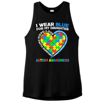 I Wear Blue For My Daughter Autism Awareness Heart Puzzle Ladies PosiCharge Tri-Blend Wicking Tank