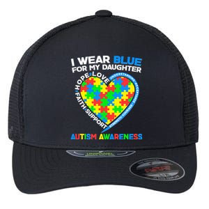 I Wear Blue For My Daughter Autism Awareness Heart Puzzle Flexfit Unipanel Trucker Cap